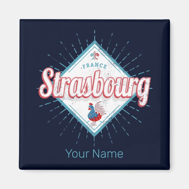 Straßburg Grand Est France Retro Rooster Vintag Magnet (Vorne)