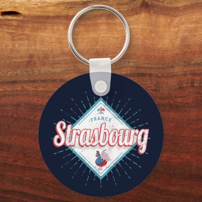 Straßburg Grand Est France Retro Rooster Vintag Schlüsselanhänger (Vorderseite)