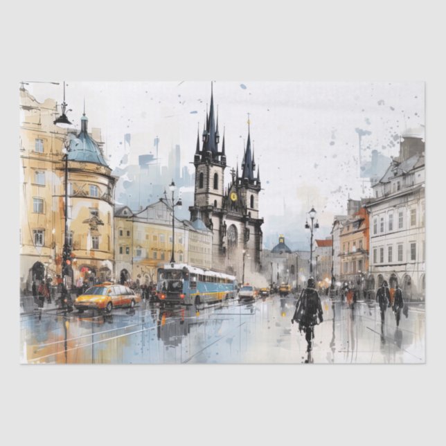 Straße Aquarell Prag Seidenpapier (Vorderseite)