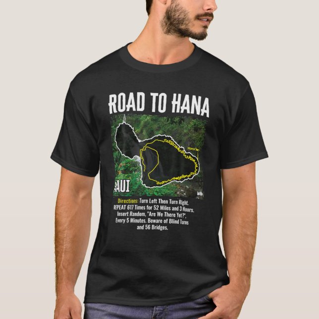 Straße bis Hana Map Maui Island Surfen Hawaiianisc T-Shirt (Vorderseite)