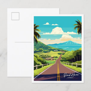Straße Hana Hawaii Reise Vintage-Illustration Postkarte