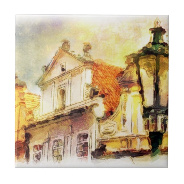 Straße im alten Teil von Prag Fliese (Vorderseite)