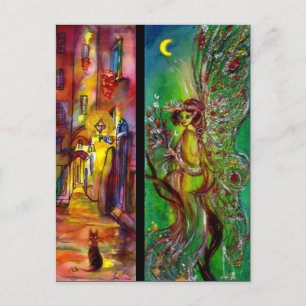 Straße in der Nacht und Grüne Fee Einladungspostkarte