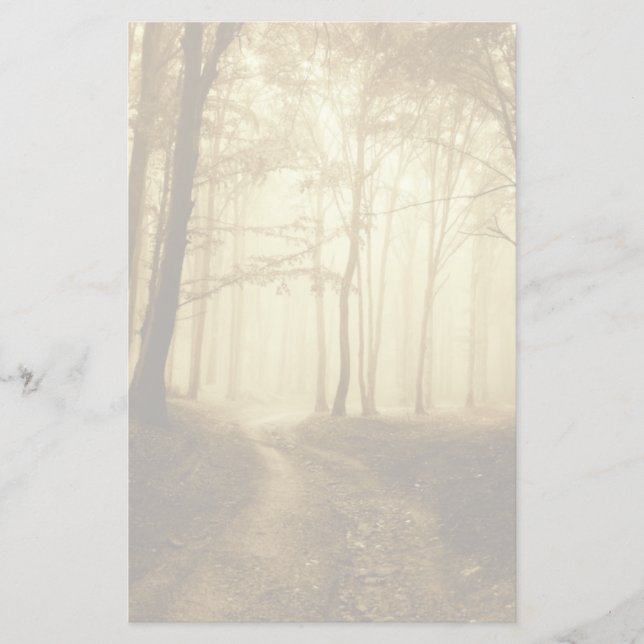 Straße in einem dunklen Wald mit Nebel Briefpapier (Vorderseite)