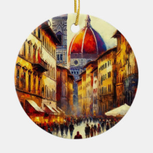 Straße in Florenz, Italien mit Duomo-Gemälde Keramik Ornament