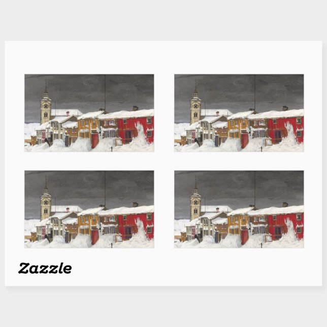 Straße in Røros im Winter (1903) Rechteckiger Aufkleber (Blatt)