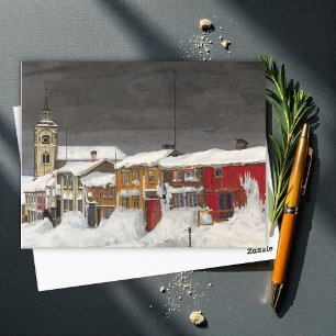 Straße in Røros im Winter, Winter Fine Art Postkarte