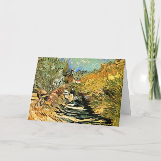 Straße in St Remy mit Abbildung von Vincent van Go Karte (Vorderseite)