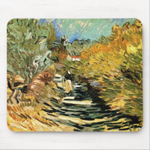 Straße in St. Remy mit Figur von Vincent van Gogh Mousepad