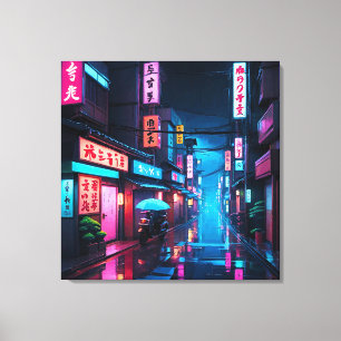 Straße in Tokio bei Nacht LoFi Kunst  Leinwanddruck