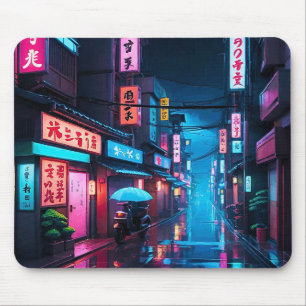 Straße in Tokio bei Nacht LoFi Kunst  Mousepad