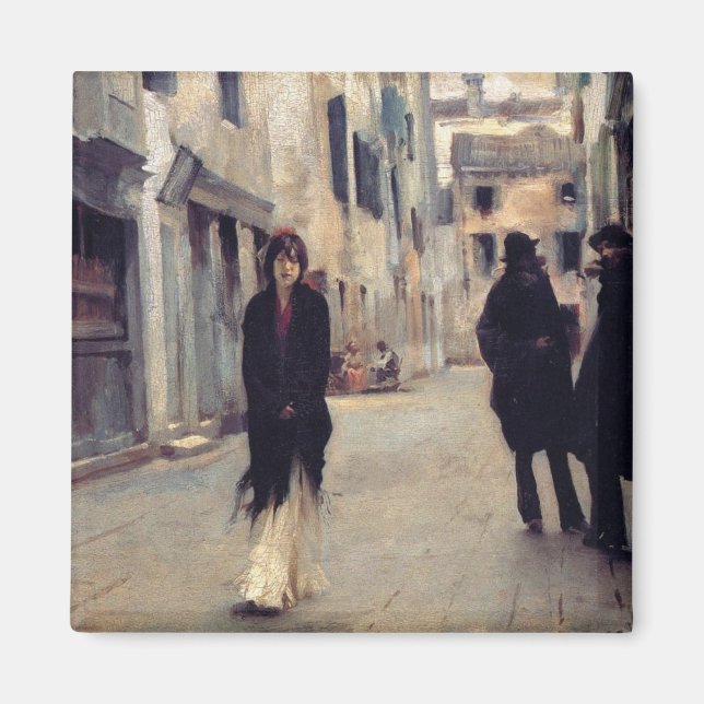Straße in Venedig (Elegante Frau) (Singer Sargent) Magnet (Vorne)