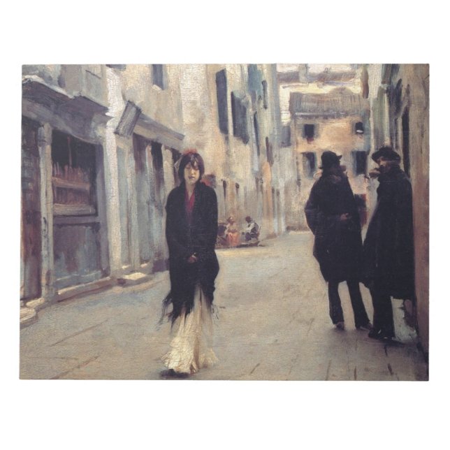 Straße in Venedig (Elegante Frau) (Singer Sargent) Notizblock (Vorderseite)
