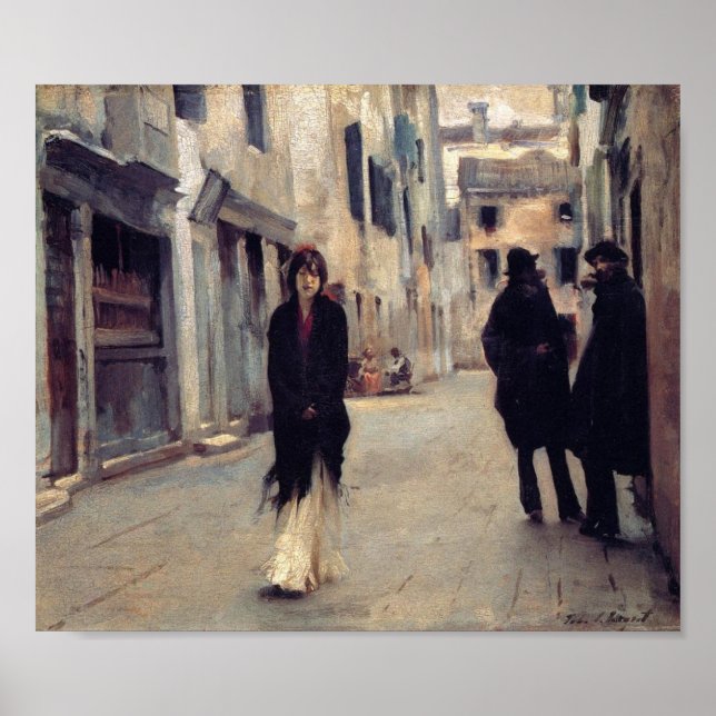Straße in Venedig (Elegante Frau) (Singer Sargent) Poster (Vorne)