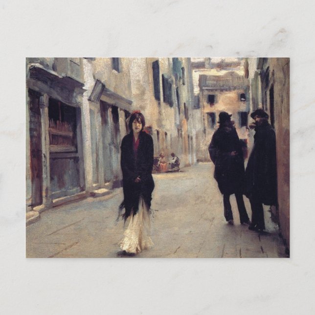 Straße in Venedig (Elegante Frau) (Singer Sargent) Postkarte (Vorderseite)