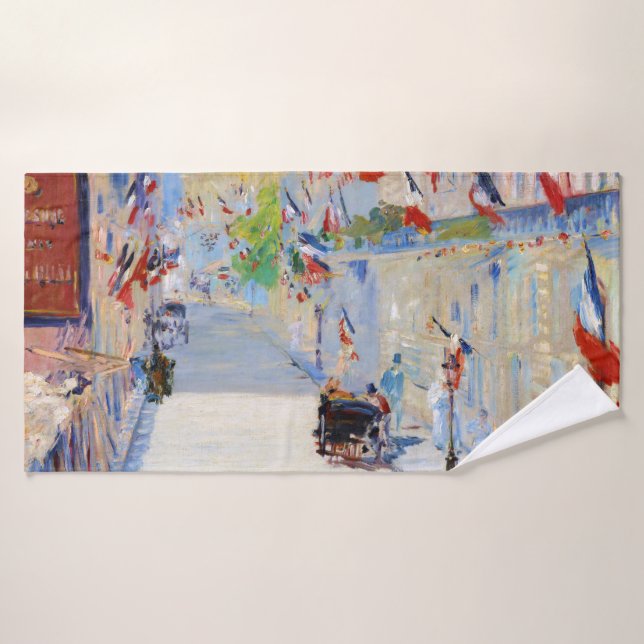 Straße mit französischen Flaggen, Manet Badehandtuch (Badehandtuch)