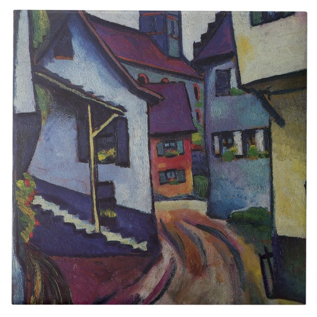 Straße mit Kirche in Kandern August Macke Fliese (Vorderseite)