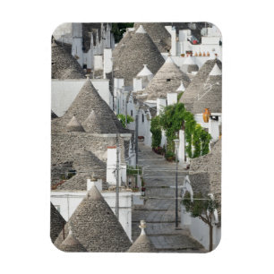 Straße mit Trulli Häusern in Alberobello, Puglia Magnet