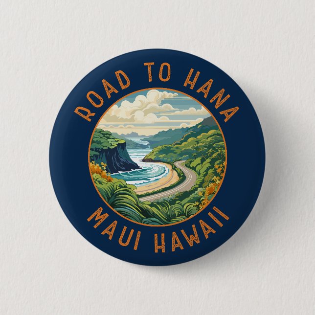 Straße nach Hana Maui Hawaii Retro Distressed Circ Button (Vorderseite)