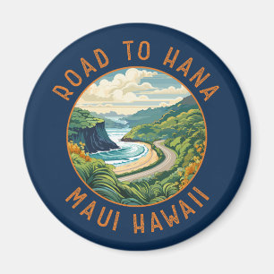 Straße nach Hana Maui Hawaii Retro Distressed Circ Magnet