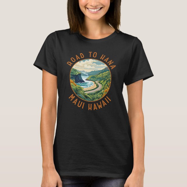 Straße nach Hana Maui Hawaii Retro Distressed Circ T-Shirt (Vorderseite)
