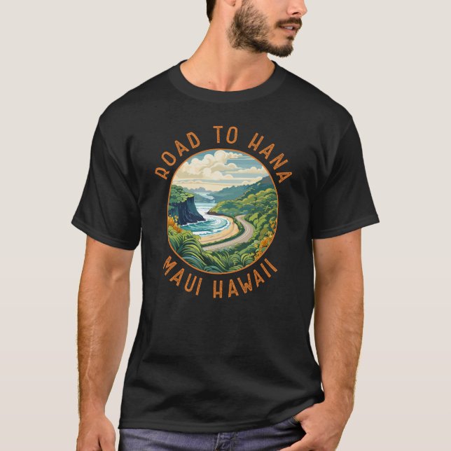 Straße nach Hana Maui Hawaii Retro Distressed Circ T-Shirt (Vorderseite)