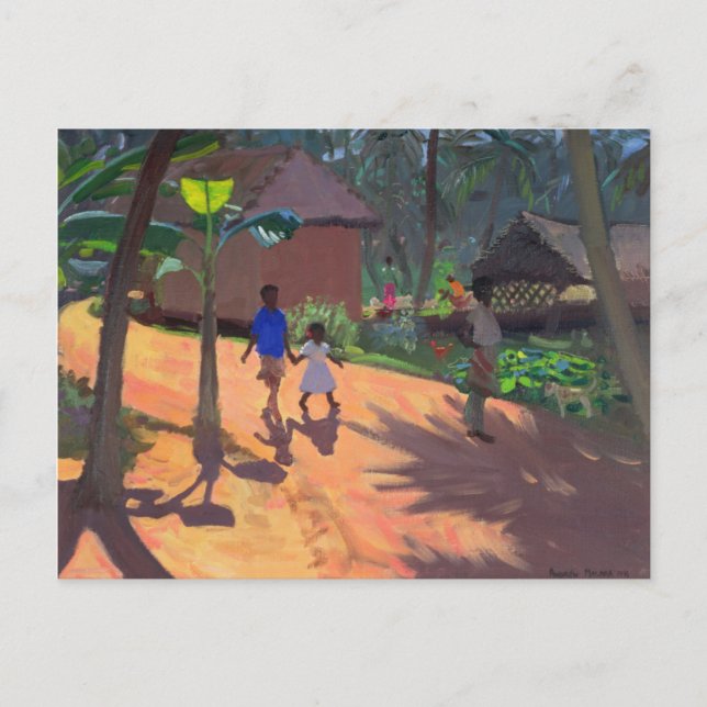 Straße nach Kovalum Beach Kerala 1996 Postkarte (Vorderseite)