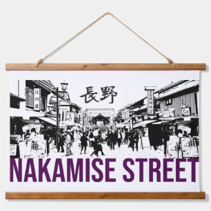 Straße nakamise wandteppich mit holzrahmen