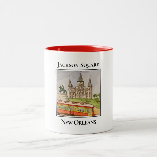 Straße und Jackson Square, New Orleans Zweifarbige Tasse (Mittel)