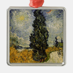 Straße Vincent van Goghs   mit Zypressen, 1890 Silbernes Ornament