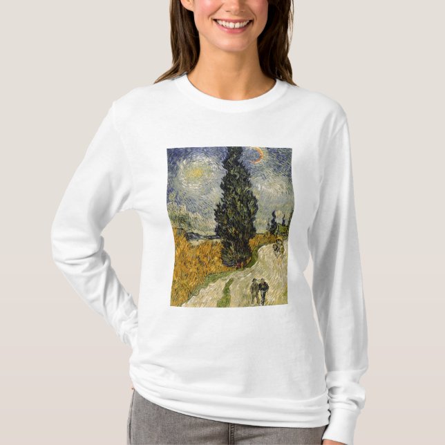 Straße Vincent van Goghs | mit Zypressen, 1890 T-Shirt (Vorderseite)
