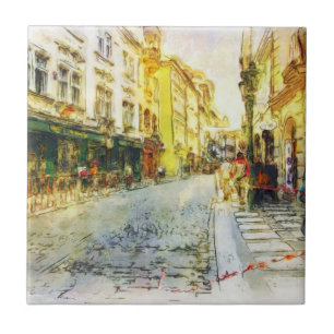 Straßen alten Prag-Aquarells Fliese