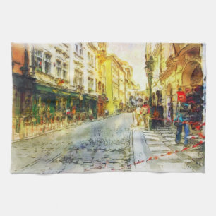 Straßen alten Prag-Aquarells Geschirrtuch