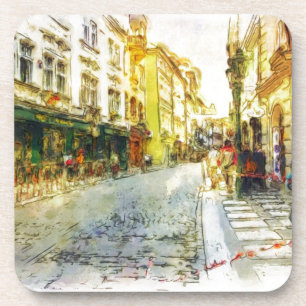 Straßen alten Prag-Aquarells Getränkeuntersetzer