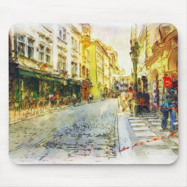 Straßen alten Prag-Aquarells Mousepad (Vorne)