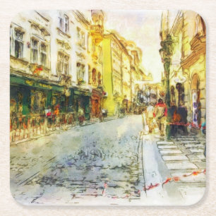 Straßen alten Prag-Aquarells Rechteckiger Pappuntersetzer