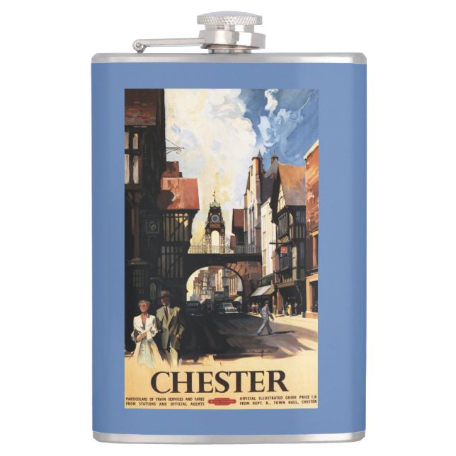 Straßen-Ansicht mit Paar-u. Turm-Uhr-Schiene Flachmann (Vorderseite)