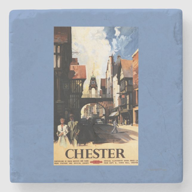 Straßen-Ansicht mit Paar-u. Turm-Uhr-Schiene Steinuntersetzer (Vorderseite)