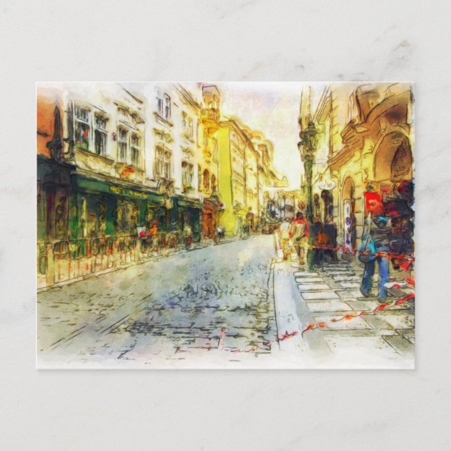 Straßen der alten Prager Wasserfarbe Postkarte (Vorderseite)