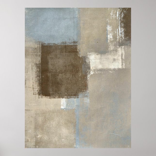 'Straßen' Graue und Beige Abstrakt Art Poster druc (Vorne)