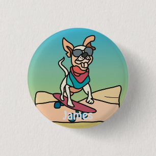 Straßen-Retro-Hund mit Sonnenbrille auf Skateboard Button