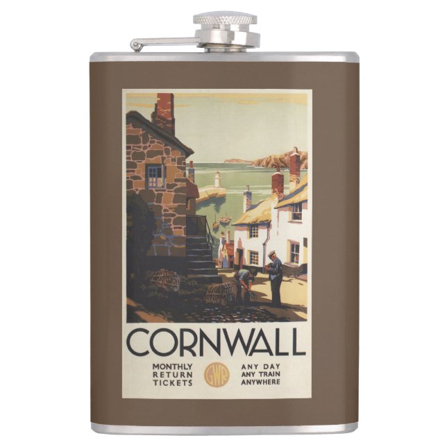 Straßen-Szene mit zwei Männern, die Eisenbahn Flachmann (Vorderseite)