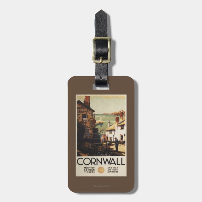 Straßen-Szene mit zwei Männern, die Eisenbahn Gepäckanhänger (Vorderseite vertikal)