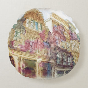 Straßen von altem Amsterdam Rundes Kissen