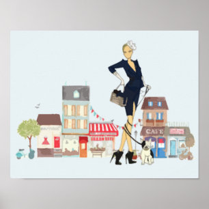 Straßen von Paris - Shopping und Hundeschlittwande Poster