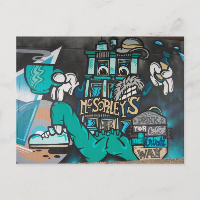 Straßenbahn: irischer Kaffee Graffiti Postkarte (Vorderseite)