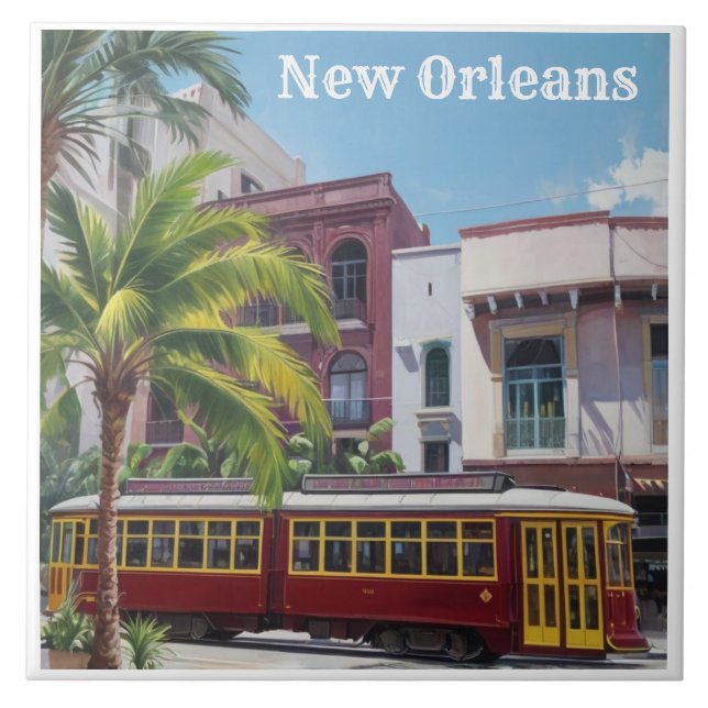 Straßenbahn New Orleans - Historische Straßenbahn Fliese (Vorderseite)