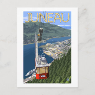 Straßenbahn über Juneau, Alaska Vintage Reiseplaka Postkarte