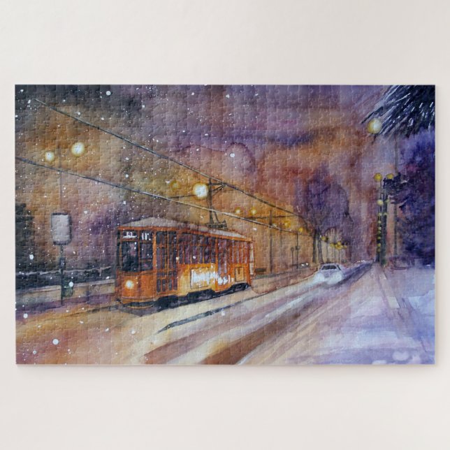 Straßenbahn und Schnee Puzzle (Horizontal)