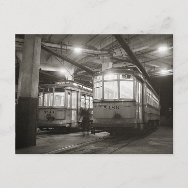 Straßenbahnen am Terminal, 1943 Postkarte (Vorderseite)